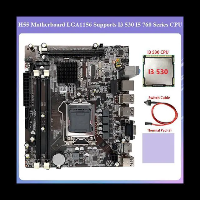 Alt view image 2 of 6 - H55 Motherboard LGA1156 Supports I3 530 I5 760 Series CPU DDR3 Memory Motherboard+I3 530 CPU+Switch Cable+Thermal Pad
