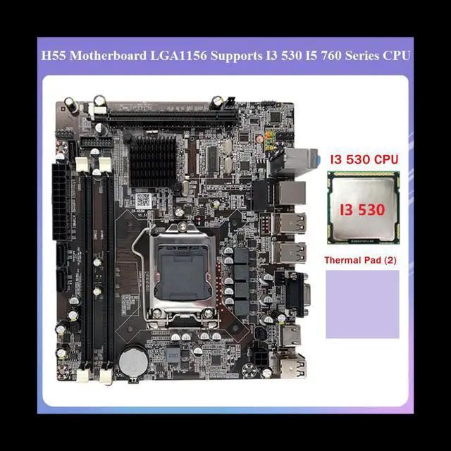 Alt view image 2 of 6 - H55 Motherboard LGA1156 Supports I3 530 I5 760 Series CPU DDR3 Memory Computer Motherboard+I3 530 CPU+Thermal Pad