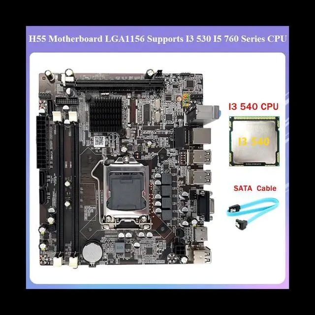 Alt view image 2 of 6 - H55 Motherboard LGA1156 Supports I3 530 I5 760 Series CPU DDR3 Memory Computer Motherboard+I3 540 CPU+SATA Cable