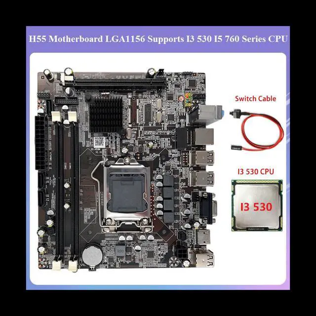 Alt view image 2 of 6 - H55 Motherboard LGA1156 Supports I3 530 I5 760 Series CPU DDR3 Memory Computer Motherboard+I3 530 CPU+Switch Cable