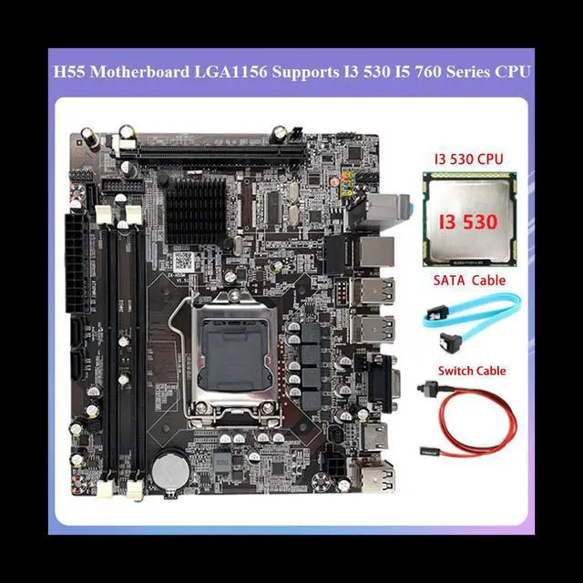 Alt view image 2 of 6 - H55 Motherboard LGA1156 Supports I3 530 I5 760 Series CPU DDR3 Memory Motherboard+I3 530 CPU+SATA Cable+Switch Cable