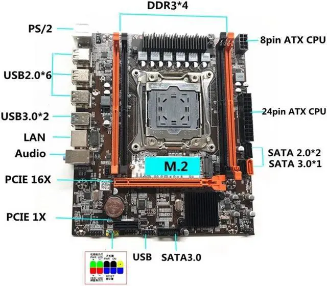 Alt view image 3 of 6 - X99H(X99) PC Motherboard Kit+2XSATA Cable LGA2011-V3 DDR3X4 ECC Server RAM Slot M.2 NVME PCI-E X16 SATA3.0 Motherboard