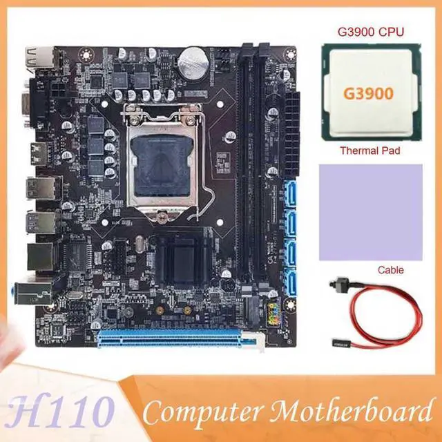 Alt view image 2 of 6 - H110 Computer Motherboard Supports LGA1151 6/7 Generation Dual-Channel DDR4 Memory+G3900 CPU+Thermal Pad+Switch Cable