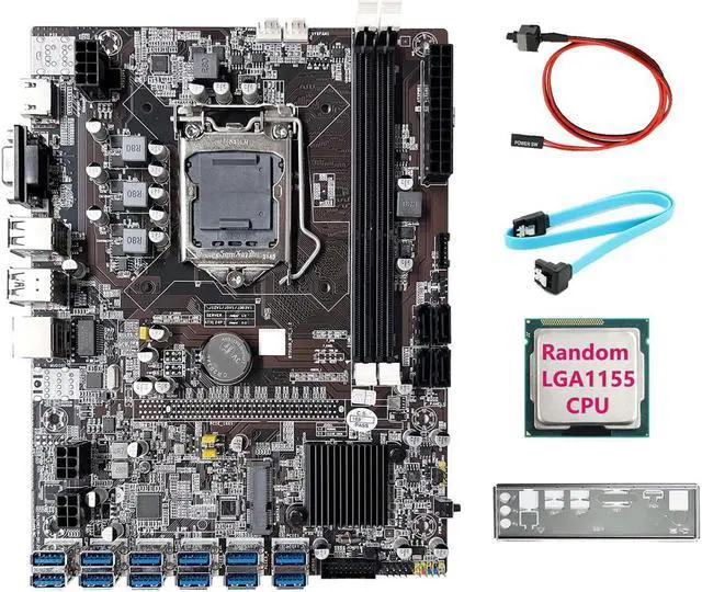 Alt view image 5 of 6 - B75 12GPU BTC Mining Motherboard+Random CPU+SATA Cable+Switch Cable Support 2XDDR3 RAM B75 12USB Miner Motherboard
