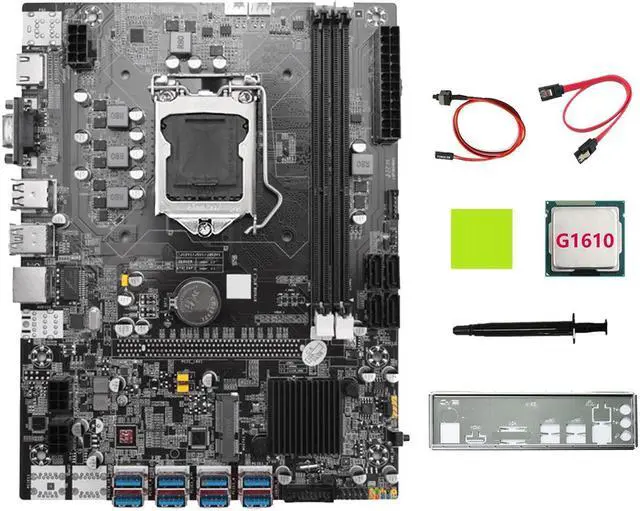 Alt view image 5 of 6 - B75 12GPU BTC Mining Motherboard+G1610 CPU+SATA Cable+Thermal Grease Support 2XDDR3 RAM B75 12USB Miner Motherboard