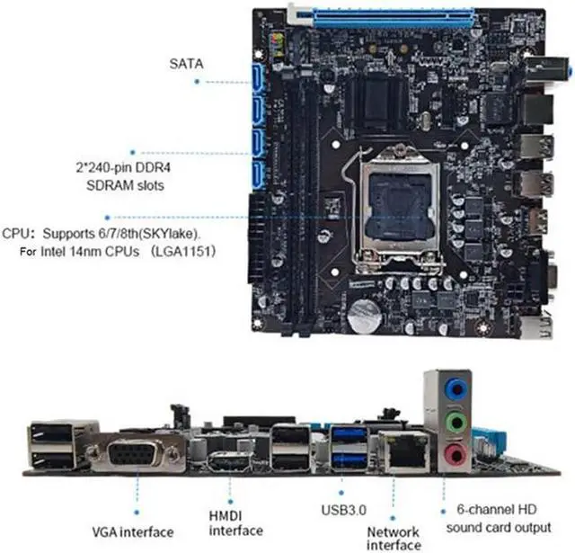 Alt view image 6 of 6 - H110 Computer Motherboard Supports LGA1151 6/7 Generation CPU Dual-Channel DDR4 Memory+G3930 CPU+SATA Cable+Thermal Pad