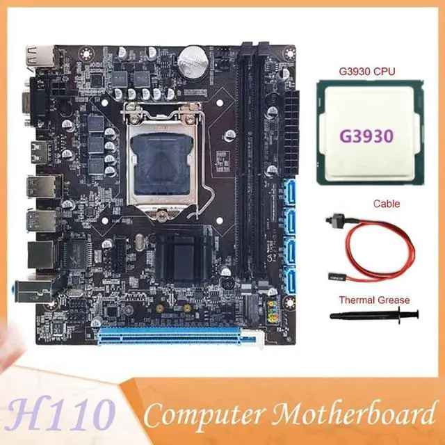 Alt view image 2 of 6 - H110 Computer Motherboard Supports LGA1151 6/7 Generation CPU DDR4 RAM+G3930 CPU+Switch Cable+Thermal Grease