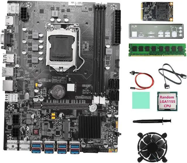 Alt view image 4 of 4 - B75 12GPU BTC Mining Motherboard+CPU+DDR3 4GB 1600Mhz RAM+128G SSD+Fan Support 2XDDR3 RAM B75 12USB Miner Motherboard