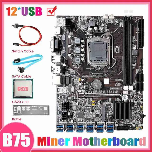 Alt view image 6 of 6 - B75 12GPU BTC Mining Motherboard+G620 CPU+SATA Cable+Switch Cable Support 2XDDR3 RAM USB3.0 B75 12USB Miner Motherboard