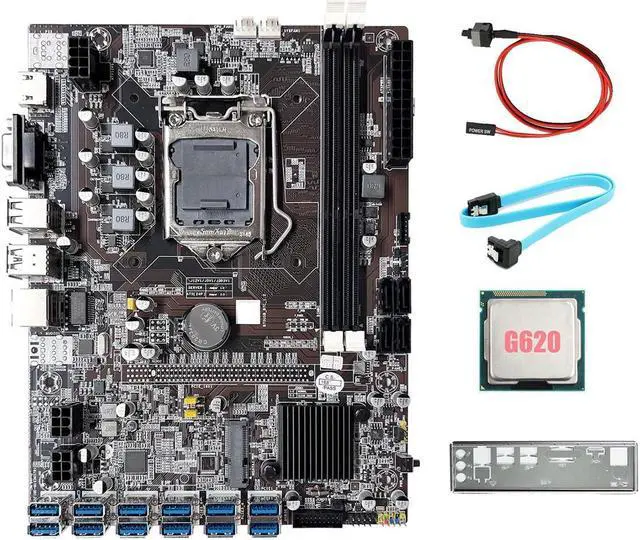 Alt view image 5 of 6 - B75 12GPU BTC Mining Motherboard+G620 CPU+SATA Cable+Switch Cable Support 2XDDR3 RAM USB3.0 B75 12USB Miner Motherboard