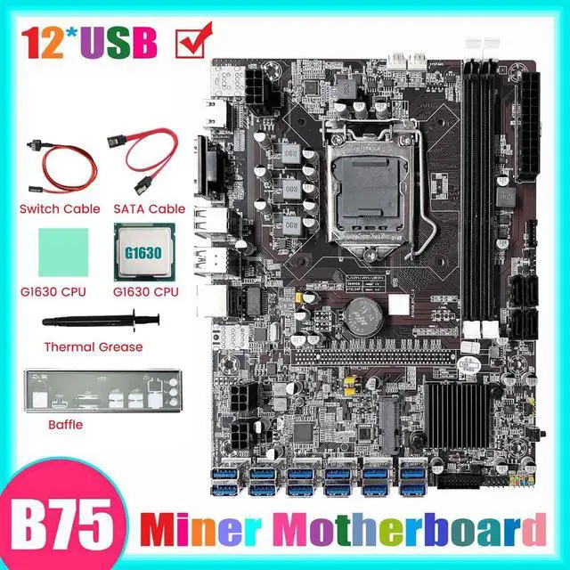 Alt view image 6 of 6 - B75 12GPU BTC Mining Motherboard+G1630 CPU+SATA Cable+Thermal Grease Support 2XDDR3 RAM B75 12USB Miner Motherboard