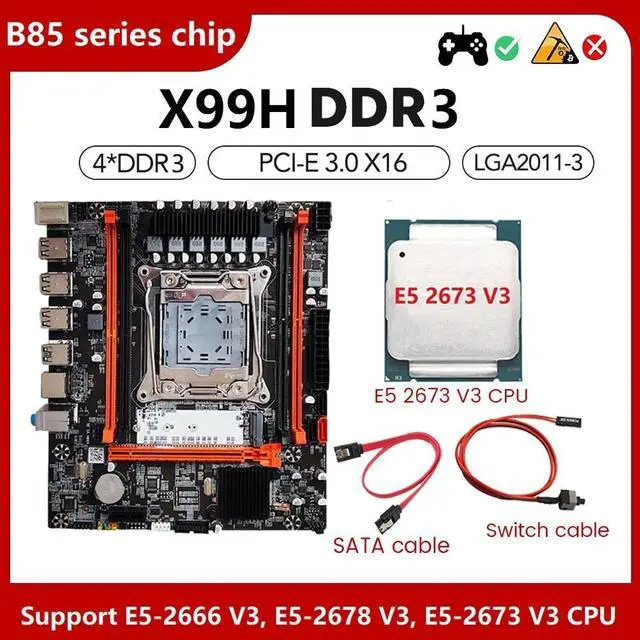 Alt view image 2 of 6 - X99H Motherboard Kit with E5 2673 V3 CPU+Switch Cable+SATA Cable LGA2011-V3 DDR3X4 RAM M.2 NVME PCI-E 3.0 X16 SATA3.0