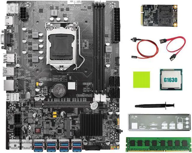 Alt view image 5 of 6 - B75 12GPU BTC Mining Motherboard+G1630 CPU+DDR3 4GB 1600Mhz RAM+128G SSD Support 2XDDR3 RAM B75 12USB Miner Motherboard