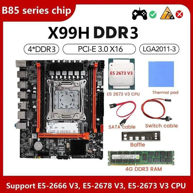 Alt view image 2 of 6 - X99H Motherboard+E5 2673 V3 CPU+4G DDR3 RAM+Thermal Pad+Switch Cable+SATA Cable+Baffle LGA2011-V3 DDR3X4 Slot M.2 NVME
