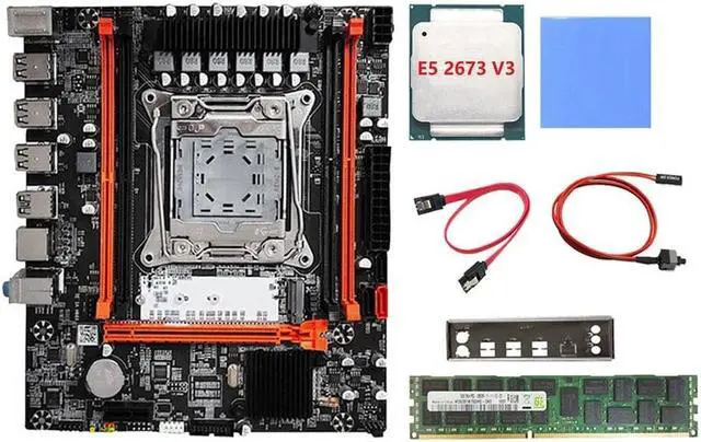 Main image of X99H Motherboard+E5 2673 V3 CPU+4G DDR3 RAM+Thermal Pad+Switch Cable+SATA Cable+Baffle LGA2011-V3 DDR3X4 Slot M.2 NVME