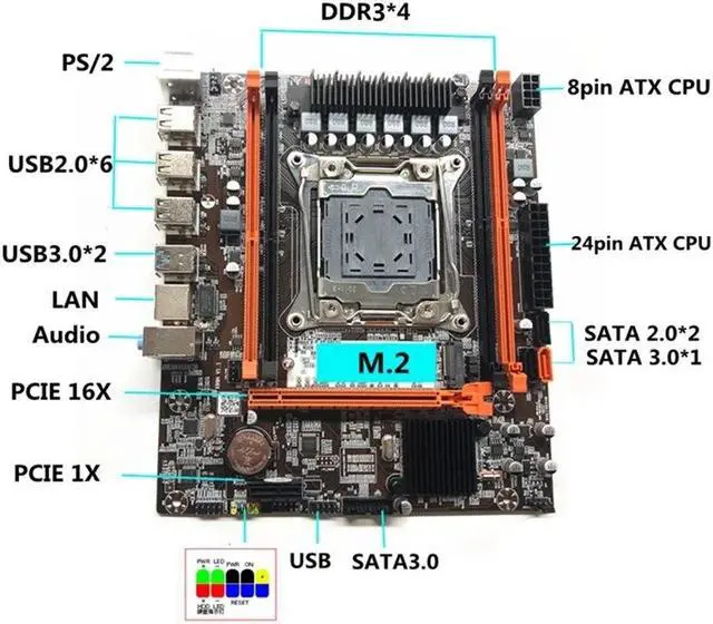 Alt view image 2 of 6 - X99H Motherboard+E5 2666 V3 CPU+Switch Cable+SATA Cable Kit LGA2011-V3 DDR3X4 RAM Slot M.2 NVME PCI-E 3.0 X16 SATA3.0