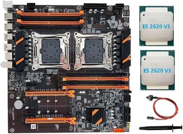 Main image of X99 Dual CPU Motherboard LGA2011 Support DDR4 ECC Memory Motherboard+2XE5 2620 V3 CPU+Switch Cable+Thermal Grease