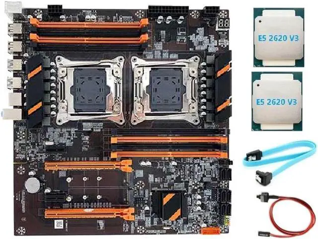 Main image of X99 Dual CPU Motherboard LGA2011 Support DDR4 ECC Memory Motherboard+2XE5 2620 V3 CPU+SATA Cable+Switch Cable