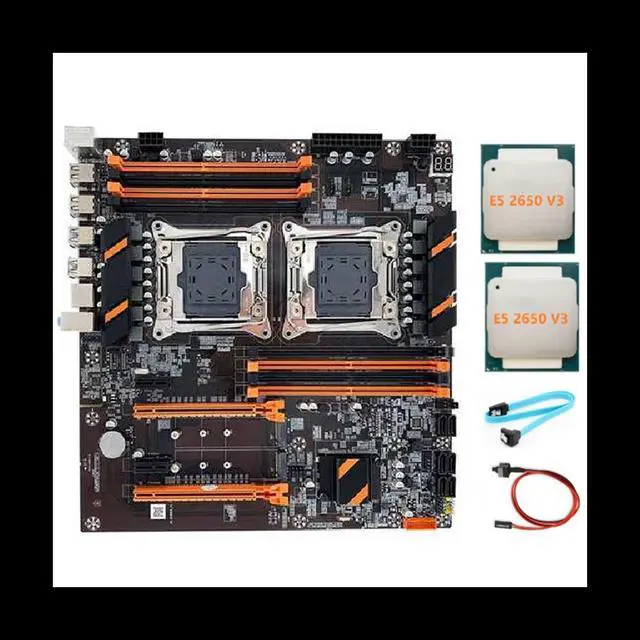 Main image of X99 Dual CPU Motherboard LGA2011 Support DDR4 ECC Memory Motherboard+2XE5 2650 V3 CPU+SATA Cable+Switch Cable