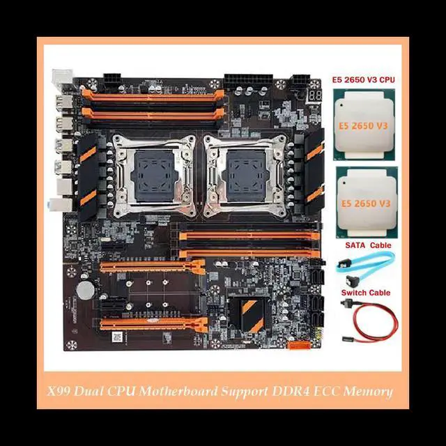 Alt view image 2 of 6 - X99 Dual CPU Motherboard LGA2011 Support DDR4 ECC Memory Motherboard+2XE5 2650 V3 CPU+SATA Cable+Switch Cable