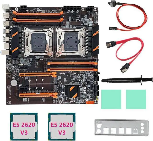 Alt view image 2 of 6 - X99 Dual CPU Motherboard+2XE5 2620 V3 CPU+SATA Cable+Baffle+Thermal Grease LGA 2011 8XDDR4 Slot Support 2011-V3 CPU