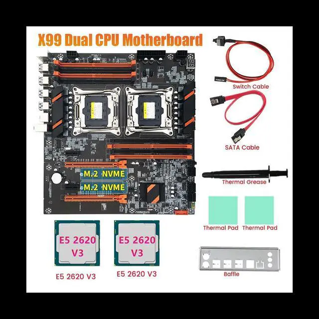 Alt view image 3 of 6 - X99 Dual CPU Motherboard+2XE5 2620 V3 CPU+SATA Cable+Baffle+Thermal Grease LGA 2011 8XDDR4 Slot Support 2011-V3 CPU