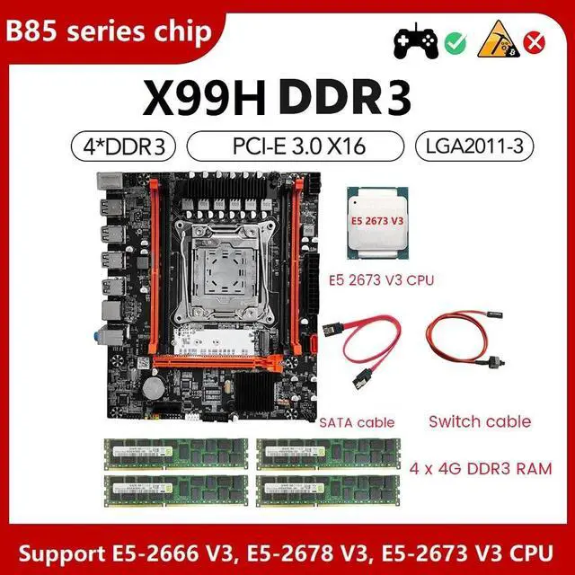 Alt view image 2 of 6 - X99H Motherboard+E5 2673 V3 CPU+4X4G DDR3 RAM+Switch/SATA Line LGA2011-V3 DDR3X4 ECC RAM Slot M.2 NVME PCI-E X16 SATA3.0