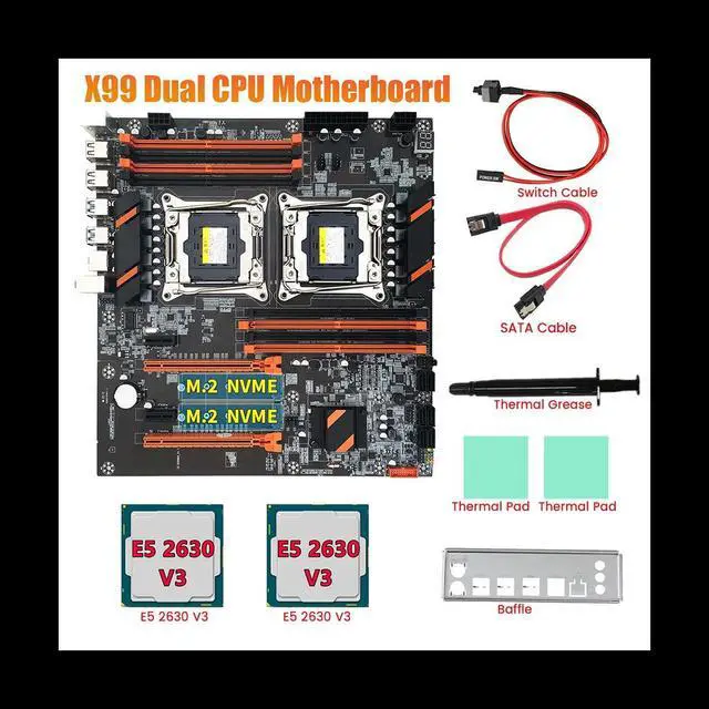 Alt view image 3 of 6 - X99 Dual CPU Motherboard+2XE5 2630 V3 CPU+SATA Cable+Baffle+Thermal Grease LGA 2011 8XDDR4 Slot Support 2011-V3 CPU