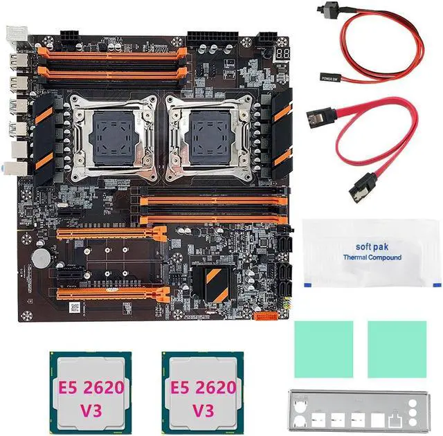 Alt view image 2 of 6 - X99 Dual CPU Motherboard+2XE5 2620 V3 CPU+SATA Cable+Baffle+Thermal Grease LGA 2011 Slot Support 2011-V3 CPU Motherboard