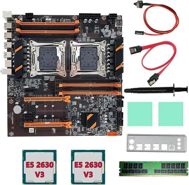 Alt view image 2 of 6 - X99 Dual CPU Motherboard+2XE5 2630 V3 CPU+DDR4 4G RECC RAM+SATA Cable+Baffle LGA 2011 8XDDR4 Slot Support 2011-V3 CPU