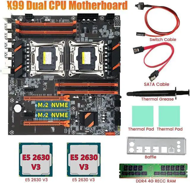 Alt view image 3 of 6 - X99 Dual CPU Motherboard+2XE5 2630 V3 CPU+DDR4 4G RECC RAM+SATA Cable+Baffle LGA 2011 8XDDR4 Slot Support 2011-V3 CPU