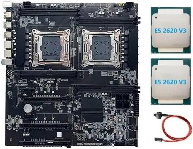 Main image of X99 Dual-Socket Motherboard LGA2011-3 Dual CPU Support RECC DDR4 Memory with 2XE5 2620 V3 CPU+Switch Cable