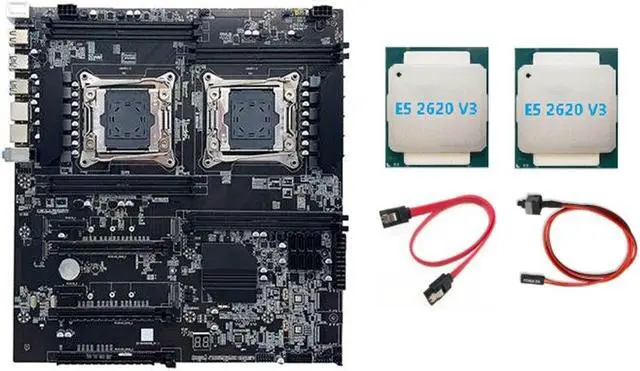 Main image of X99 Dual-Socket Motherboard LGA2011-3 Dual CPU Support RECC DDR4 Memory with 2XE5 2620 V3 CPU+SATA Cable+Switch Cable