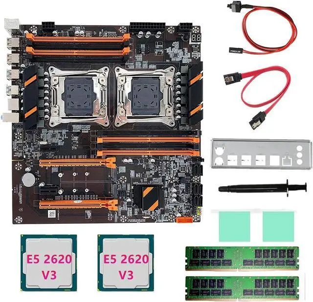 Alt view image 2 of 6 - X99 Dual CPU Motherboard+2XE5 2620 V3 CPU+2XDDR4 4G RECC RAM+SATA Cable+Baffle LGA 2011 8XDDR4 Slot Support 2011-V3 CPU