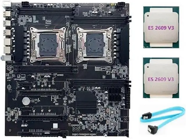 Main image of X99 Dual-Socket Motherboard LGA2011-3 Dual CPU Support RECC DDR4 Memory with 2XE5 2609 V3 CPU+SATA Cable