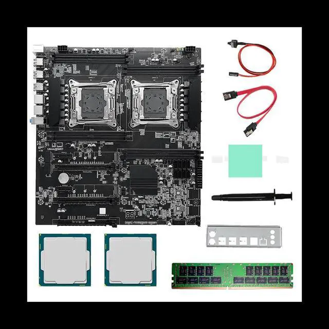 Alt view image 4 of 6 - X99 Dual CPU Motherboard+2XE5 2620 V3 CPU+DDR4 4G RECC RAM+SATA Cable+Thermal Pad LGA 2011 8XDDR4 Slot for ALEO Mining