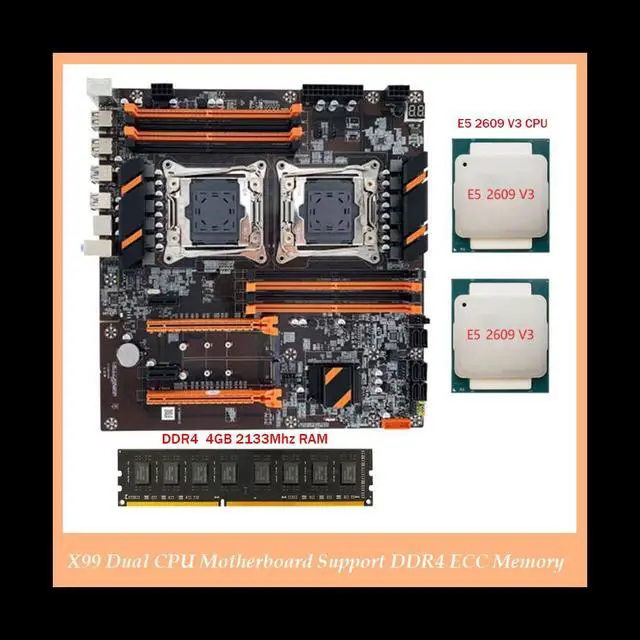 Alt view image 2 of 6 - X99 Dual CPU Motherboard LGA2011 Support DDR4 ECC Memory Motherboard with 2XE5 2609 V3 CPU+DDR4 4GB 2133Mhz RAM