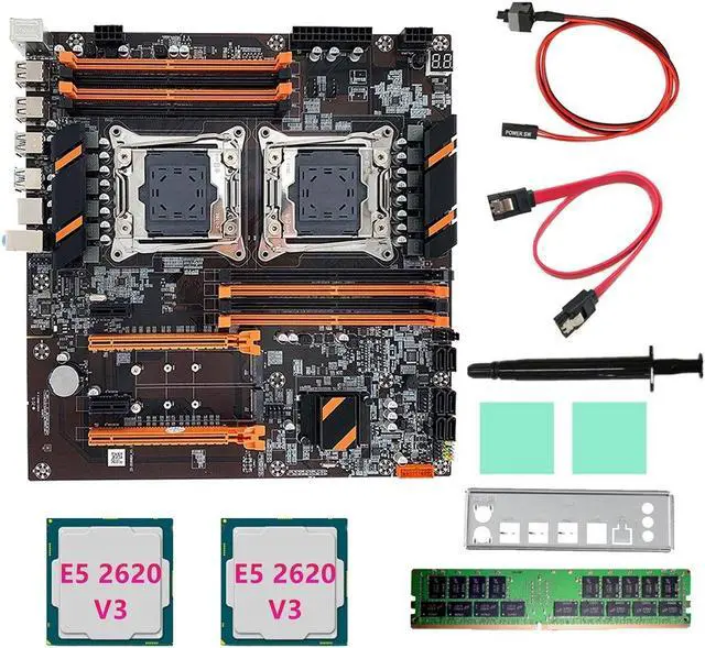 Alt view image 2 of 6 - X99 Dual CPU Motherboard+2XE5 2620 V3 CPU+DDR4 4G RECC RAM+SATA Cable+Baffle+Thermal Grease LGA 2011 for 2011-V3 CPU