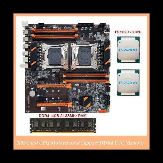 Alt view image 2 of 6 - X99 Dual CPU Motherboard LGA2011 Support DDR4 ECC Memory Motherboard with 2XE5 2620 V3 CPU+DDR4 4GB 2133Mhz RAM