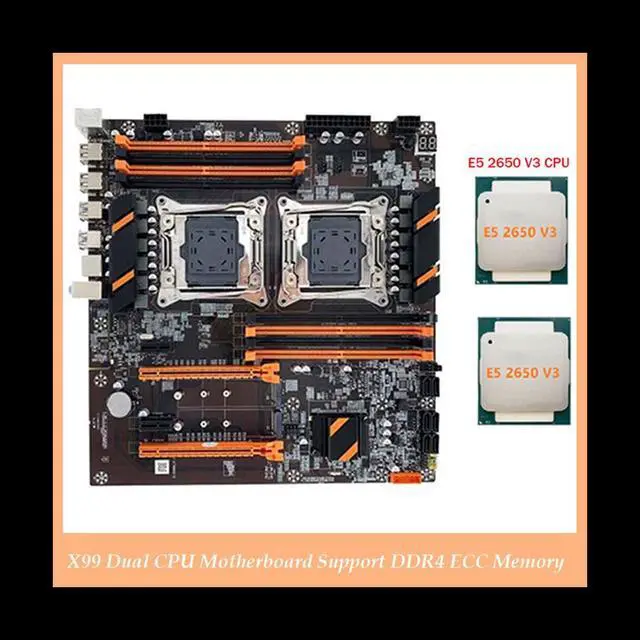 Alt view image 2 of 6 - X99 Dual CPU Motherboard Support DDR4 ECC Memory Maximum Support 256G LGA2011 Motherboard with 2XE5 2650 V3 CPU