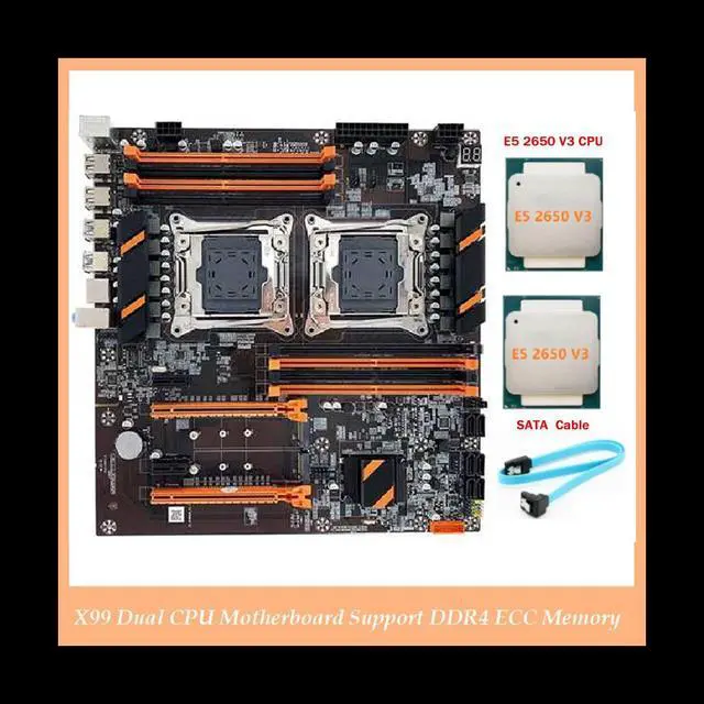 Alt view image 2 of 6 - X99 Dual CPU Motherboard LGA2011 Support DDR4 ECC Memory Computer Motherboard+2XE5 2650 V3 CPU+SATA Cable
