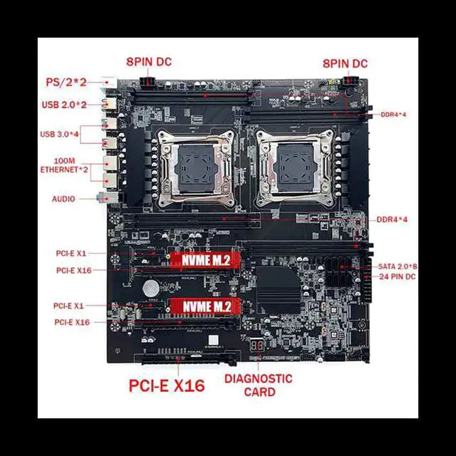 Alt view image 2 of 6 - X99 Dual-Socket Motherboard LGA2011-3 Dual CPU Support RECC DDR4 Memory Motherboard+2XDDR4 4GB 2666Mhz RAM+Switch Cable