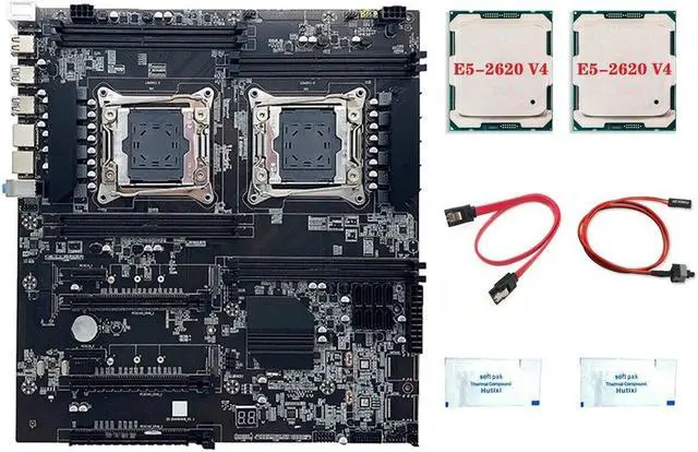 Main image of X99 Dual-Socket Motherboard+2XE5-2620 V4 CPU+2XThermal Grease+Switch Cable+SATA Cable LGA2011 V3/V4 8XDDR4 ECC RAM Slot