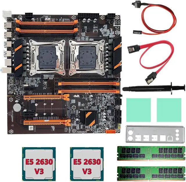 Alt view image 2 of 6 - X99 Dual CPU Motherboard+2XE5 2630 V3 CPU+2XDDR4 4G RECC RAM+SATA Cable+Baffle LGA 2011 8XDDR4 Slot Support 2011-V3 CPU