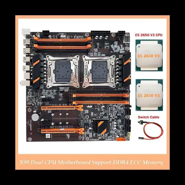 Alt view image 2 of 6 - X99 Dual CPU Motherboard LGA2011 Support DDR4 ECC Memory Computer Motherboard+2XE5 2650 V3 CPU+Switch Cable