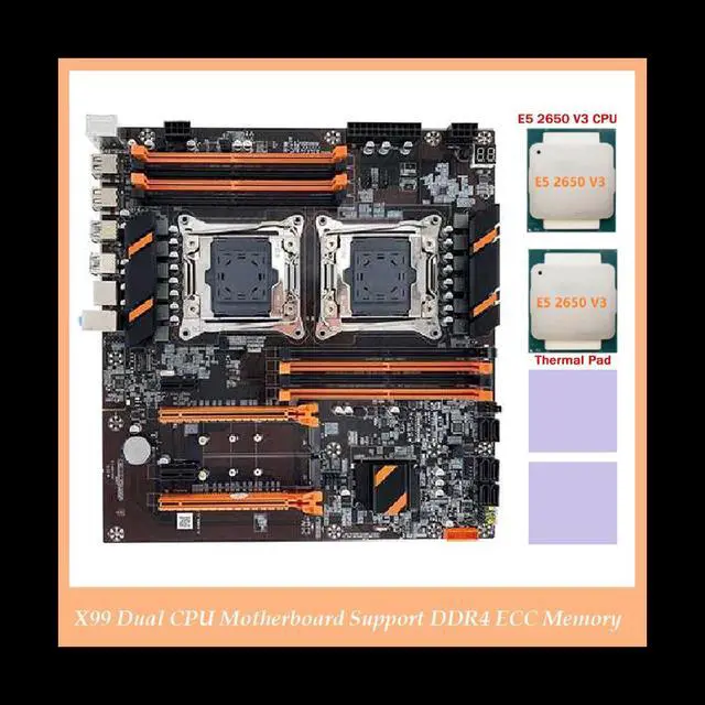 Alt view image 2 of 6 - X99 Dual CPU Motherboard LGA2011 Support DDR4 ECC Memory Computer Motherboard+2XE5 2650 V3 CPU+2X Thermal Pad