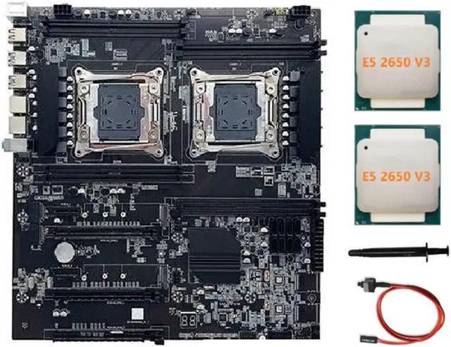 Main image of X99 Dual-Socket Motherboard LGA2011-3 Dual CPU Support RECC DDR4 Memory+2XE5 2650 V3 CPU+Switch Cable+Thermal Grease
