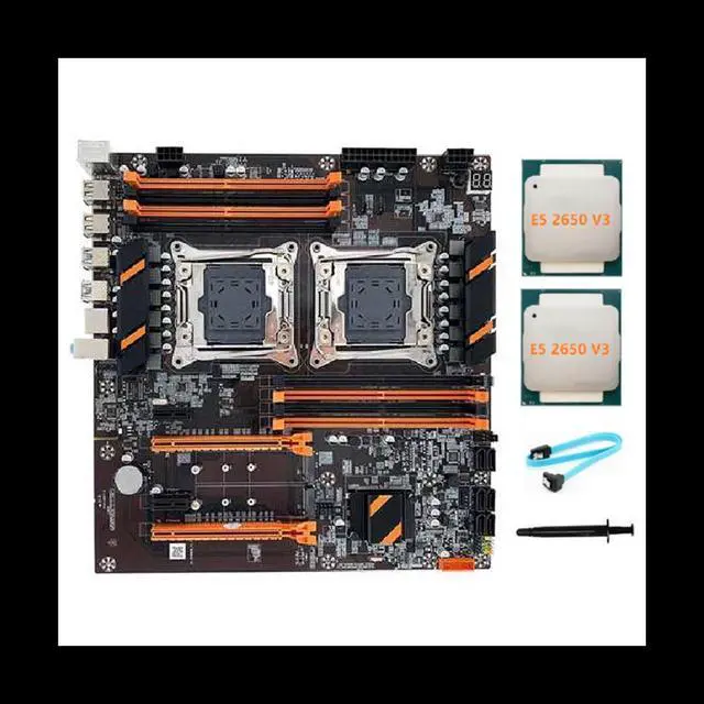 Main image of X99 Dual CPU Motherboard LGA2011 Support DDR4 ECC Memory Motherboard+2XE5 2650 V3 CPU+SATA Cable+Thermal Grease