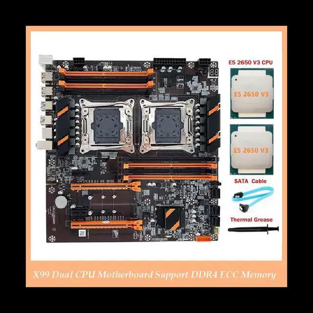 Alt view image 2 of 6 - X99 Dual CPU Motherboard LGA2011 Support DDR4 ECC Memory Motherboard+2XE5 2650 V3 CPU+SATA Cable+Thermal Grease