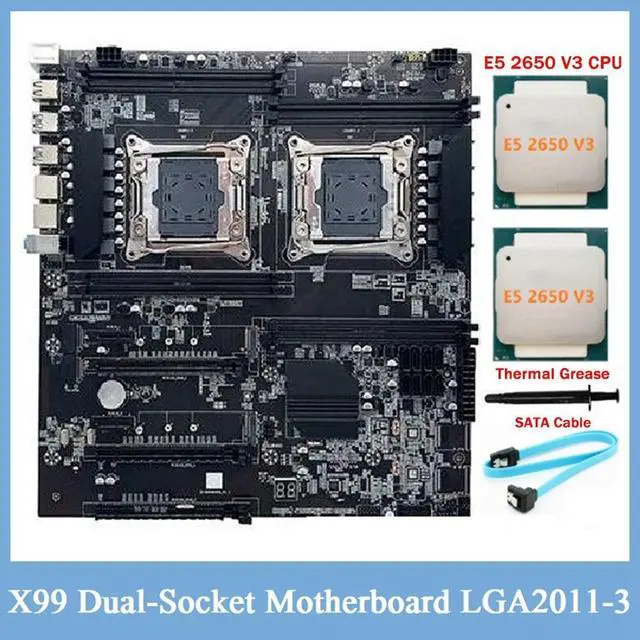 Alt view image 2 of 6 - X99 Dual-Socket Motherboard LGA2011-3 Dual CPU Support RECC DDR4 Memory+2XE5 2650 V3 CPU+SATA Cable+Thermal Grease